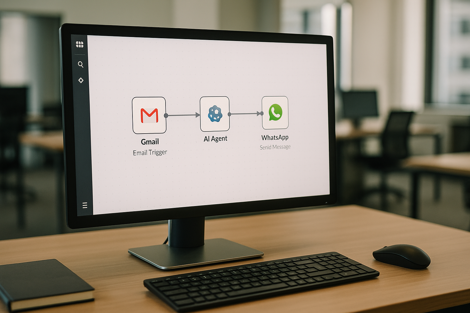 Automatisation – workflow n8n reliant Gmail, WhatsApp et agent IA